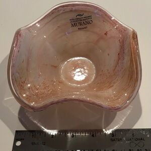 Murano Glass Bowl Candy Dish Ashtray Pink Ruffled Art Glass - 6” Diameter Italy